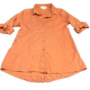 Linen Cotton Blend Rust Button Down Shirt Jacket Blouse Structured Women’s S/M
